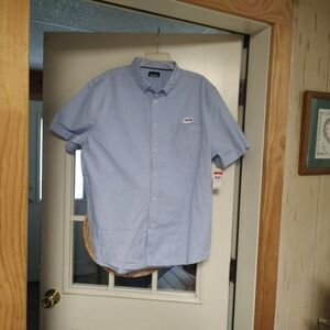 New Basic Editions Stretch Light Blue Short Sleeve Button Down Shirt Men's XL
